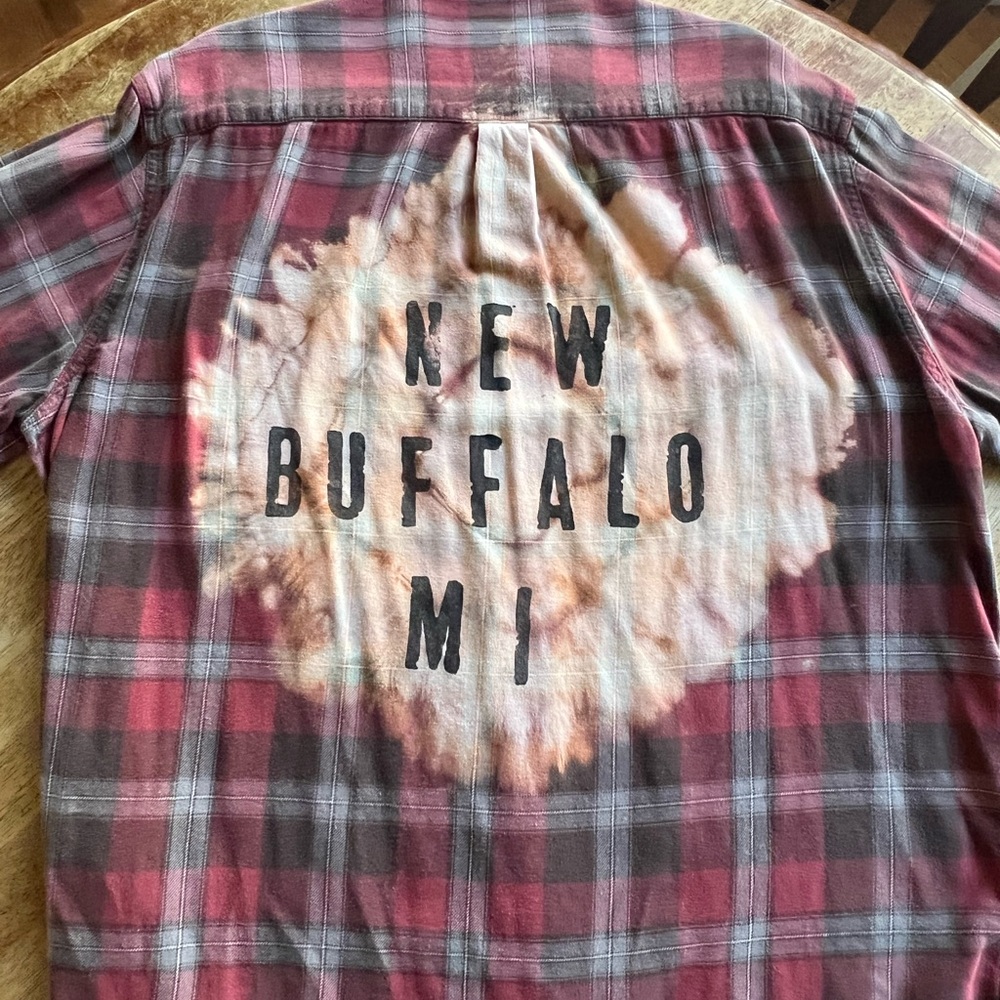 Lake Michigan Upcycled Flannel Plaid Button Down Shirt New Buffalo Beach Mens XL - Picture 2 of 15